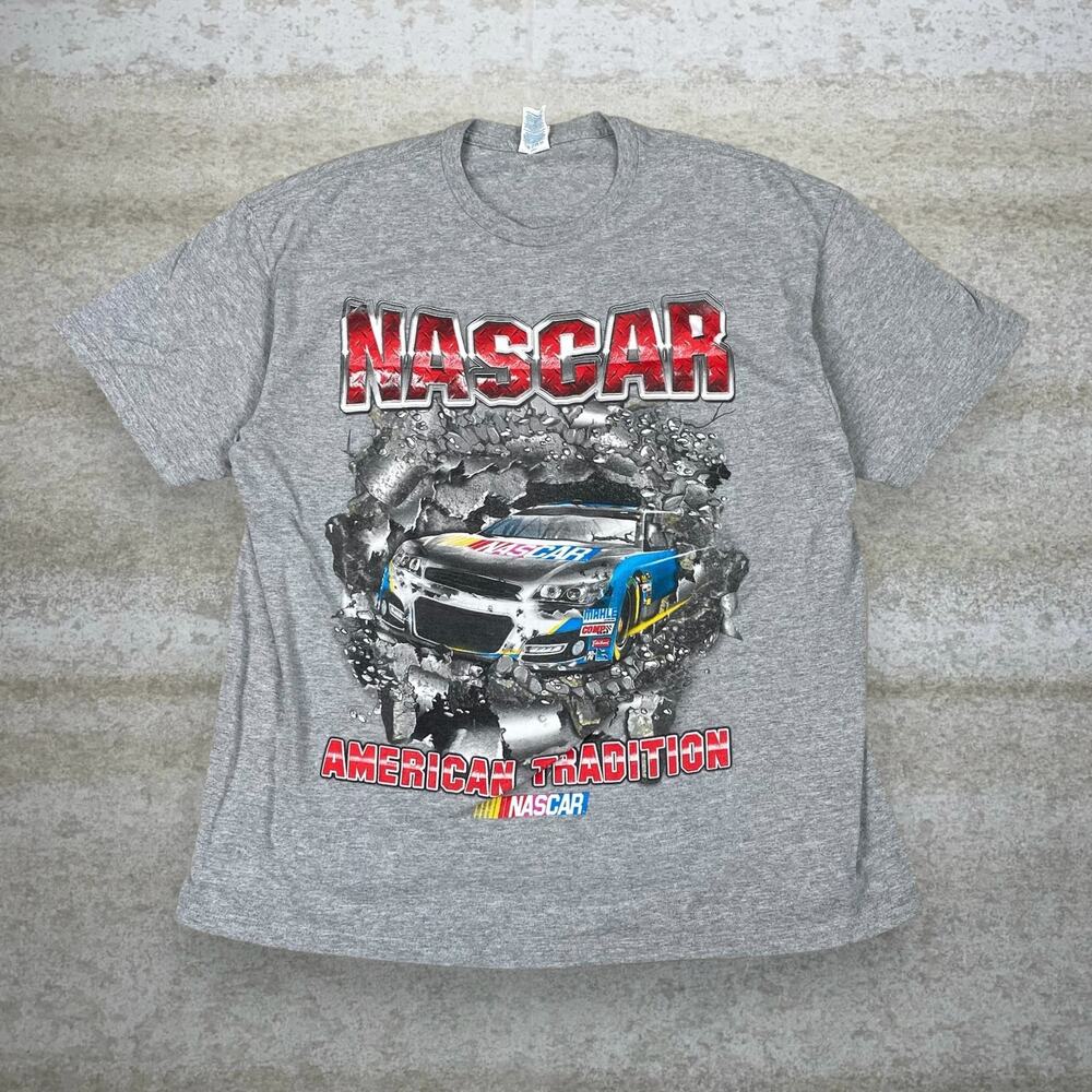 Vintage Y2K Nascar Shirt Mens XL Grey Front Hit Short Sleeve